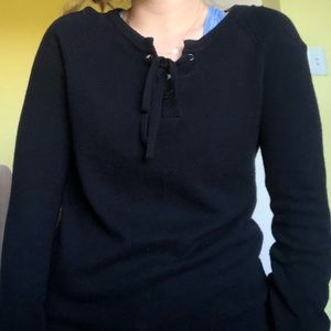 loft tie cross cross front sweater, navy